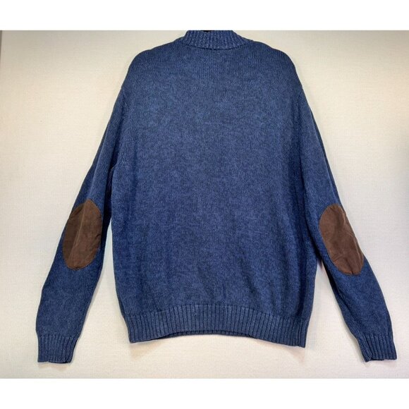Chaps Mens Pullover Sweater Button Collar & Suede Elbow Patches XXL Blue - Picture 10 of 13
